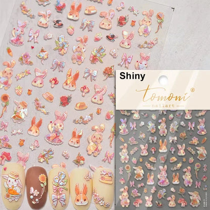Lovely Animal Graffiti Cat Claw Rabbit Bunny Bear Dog Flower Fruit Dim Sum Candy Sunflower Adhesive 5D Nail Art Stickers Decal