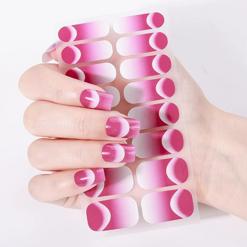 16Tips Full Cover French Nail Polish Strips Gradient Glitter Nail Stickers Self Adhesive Manicure Decoration Nail Art Decals