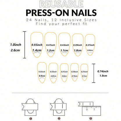24PCS French Almond Fake Nails With Red Bow And White Pearl Design, Fully Covered Acrylic Fake Nails For Women
