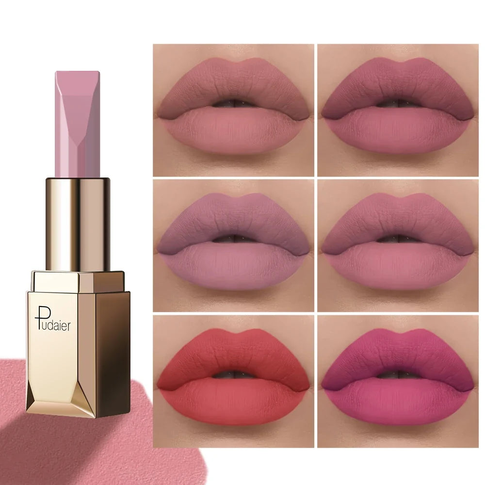 Matte velvet matte lipstick - smooth and light. High pigment, long-term wear, non-drying formula. Long-lasting stain resistance,