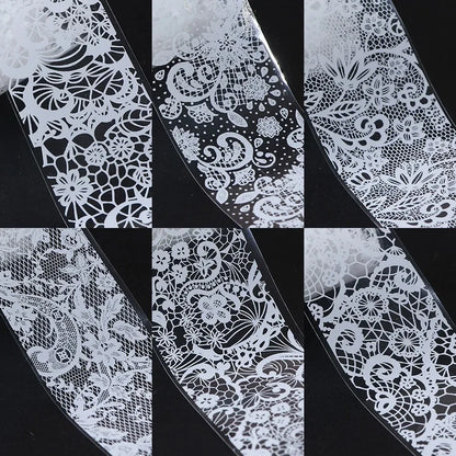 10 Rolls/Box White Black Lace Nail Art Foils Set Nail Transfer Sticker Paper DIY Manicure Nail Decoration Accessories