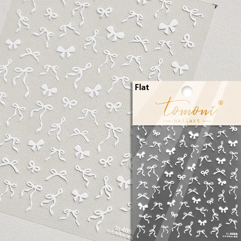 French Leopard Print Bowknot Lace Ribbon Rhinestone Pearl Bow Tie Simple White Black Nail Art Stickers Decoration Manicure Decal