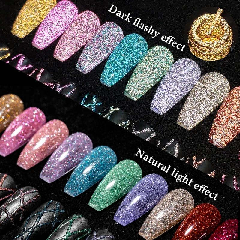 2/4/6pcs Reflective Glitter Liner Gel Nail Polish Set Pull Line Graffiti Painting Stripe DIY French Nails Design Painting Gel