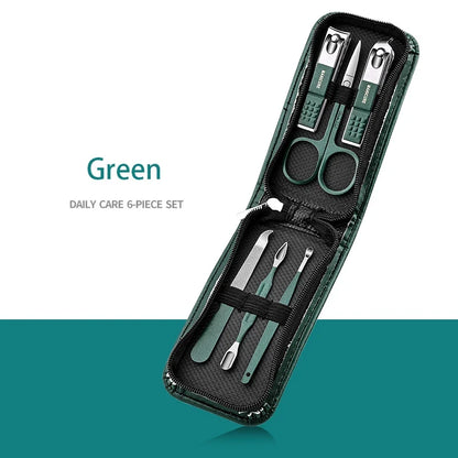 Green 6-18 Pcs Manicure Set With Leather Case Professional Foot And Face Care Tool Kits Stainless Steel Nail Clipper Sets Gift