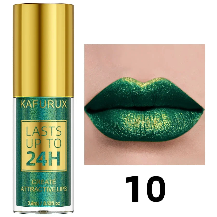 Glitter Shiny Bold& Intense Metallic Lip Glaze Pearlescent Lip Tint, Waterproof Long Lasting Lip Gloss Makeup Matte Lip Gift fo