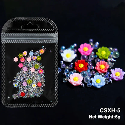 White Acrylic Flower Nail Art Decorations Mixed Size Rhinestones Red Blue Gem Manicure Tools Accessories DIY Nails Design 5g