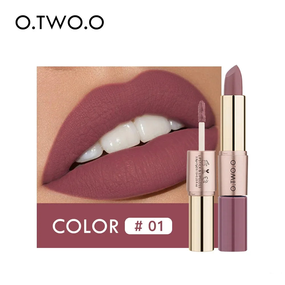 O.TWO.O 2 IN 1 Matte Lipstick&Liquid Lipstick 12 Colors Makeup Lip Glaze Waterproof Batom Lip Cosmetics Silky Texture