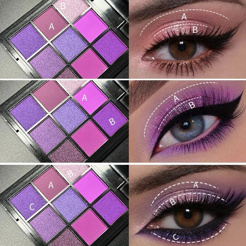 9-Color Eyeshadow Palette Mini Bright Colors Matte Metallic Shimmering Glitter Waterproof Long-Lasting Eyeshadow Makeup Set
