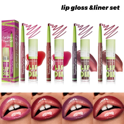 3 Pcs Lip Liner and Gloss Set 2 in 1 Lipstick with Dual-Ended and Smooth Buildable Lip Gloss for Women Lip Combo Makeup