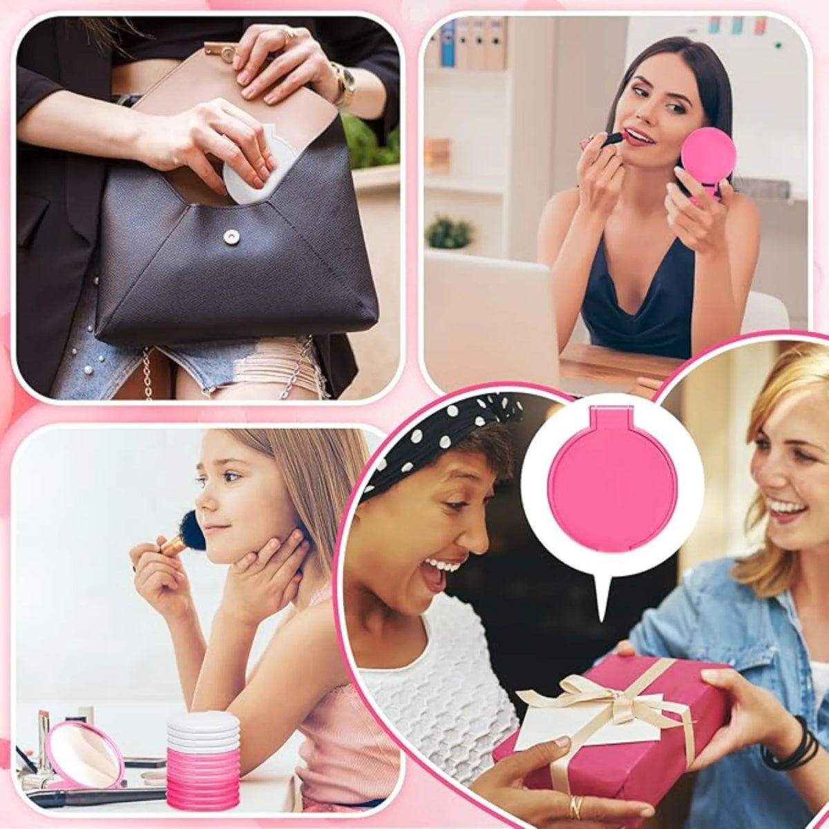 50pcs Mini Foldable Round Makeup Mirror - Portable Compact Travel Mirror for Women, Polished Glass Surface,Floor Mount
