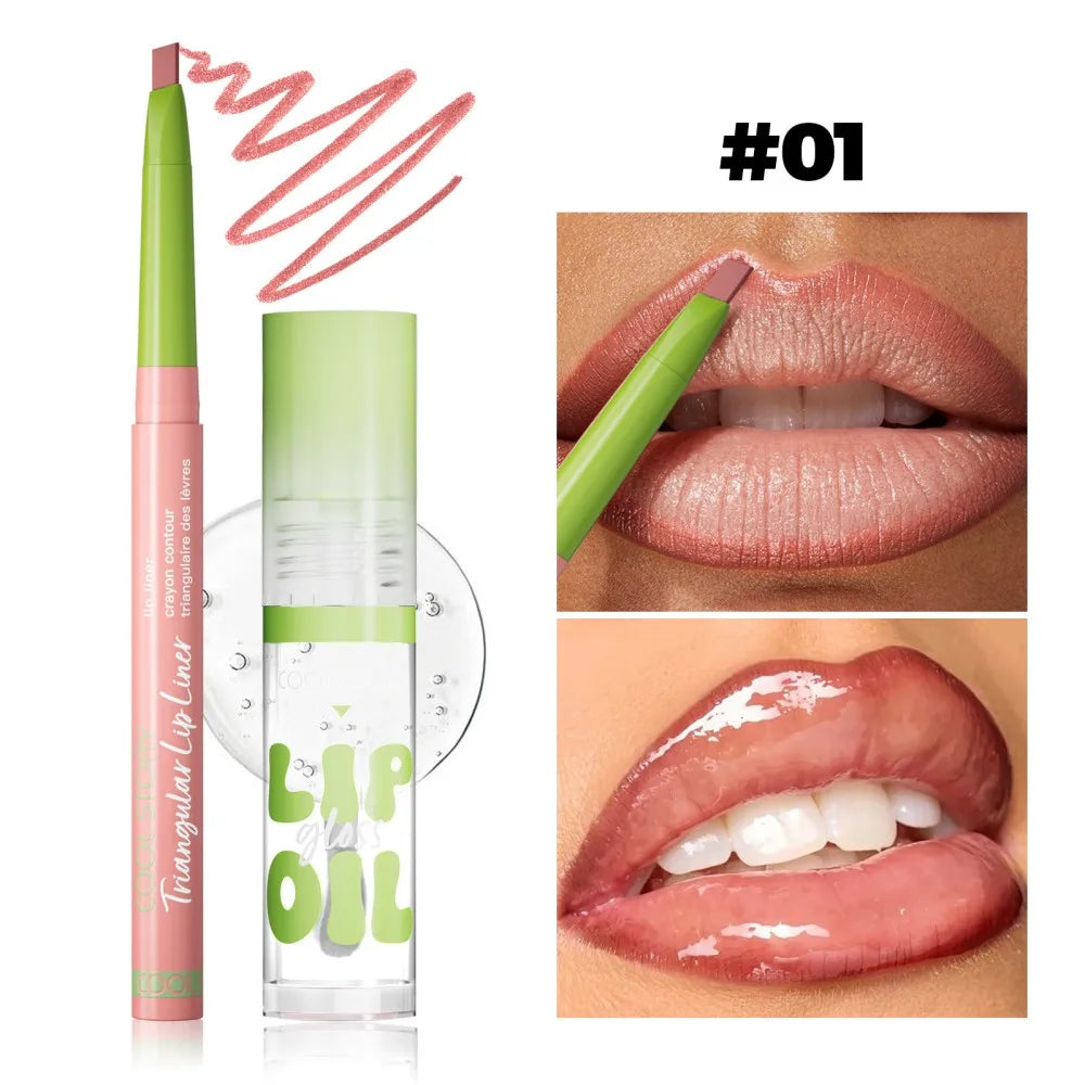 3 Pcs Lip Liner and Gloss Set 2 in 1 Lipstick with Dual-Ended and Smooth Buildable Lip Gloss for Women Lip Combo Makeup