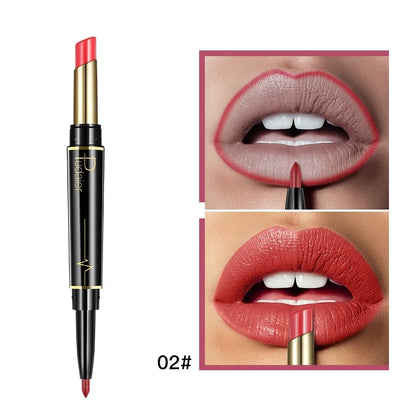 1pcs Matte Lip Liner & Lipstick 2 in 1 Double Ended Waterproof Long Lasting Non-Fading Smooth Velvet Nude Makeup Tool for Women