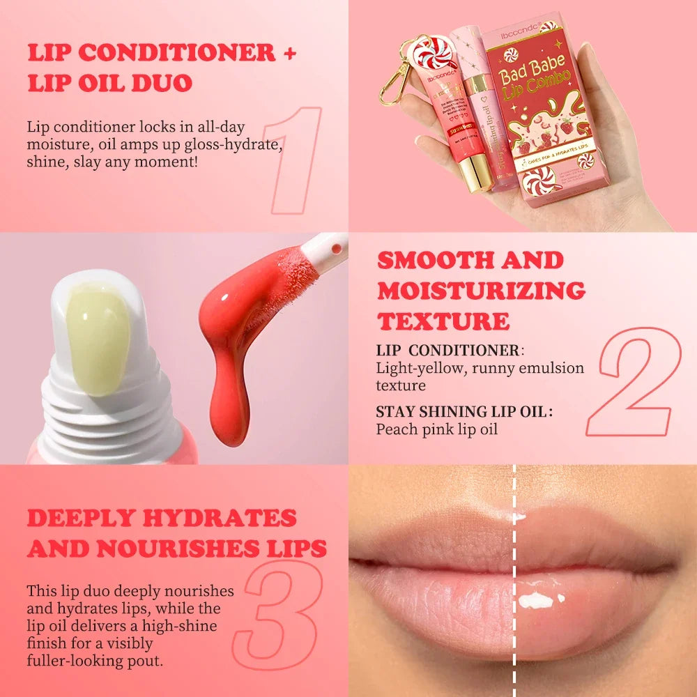 Lip Oil Lip Stain Set Glossy Clear Lip Gel Hydrating Moisturizing Long-lasting Lip Gloss Women Lips Skin Care Cosmetic Makeup