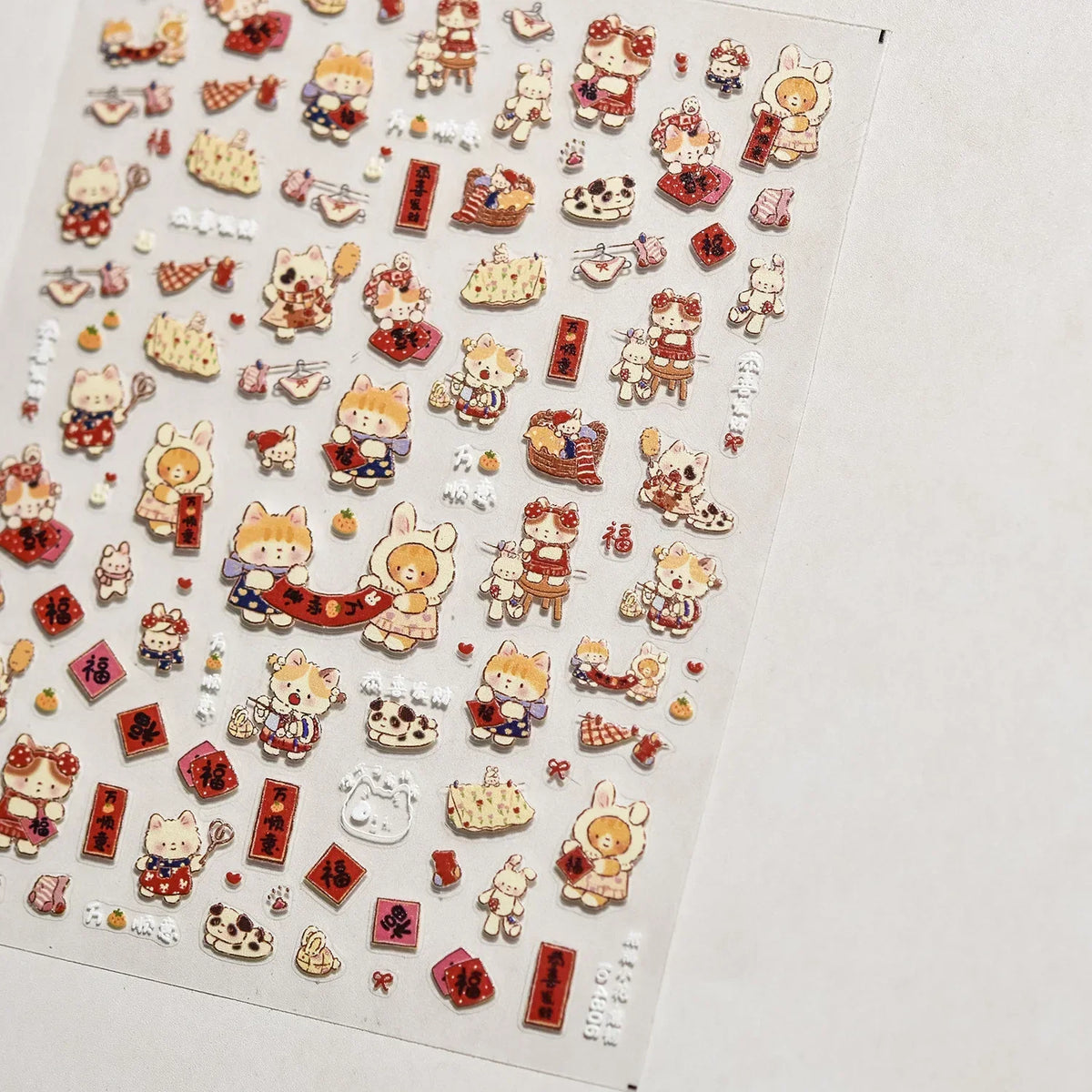 Lovely Animal Graffiti Cat Claw Rabbit Bunny Bear Dog Flower Fruit Dim Sum Candy Sunflower Adhesive 5D Nail Art Stickers Decal