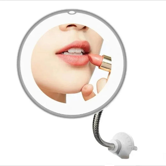 10X Magnifying LED Makeup Mirror with Gooseneck – Suction Cup Mount, Diffused Light & 360° Swivel for Bathroom & Vanity