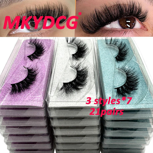 New 21Pairs Natural Fluffy volume False Eyelashes Dramatic Thick 3D Mink Lashes Extension Makeup Lashes Wholesale Cílios In Bulk