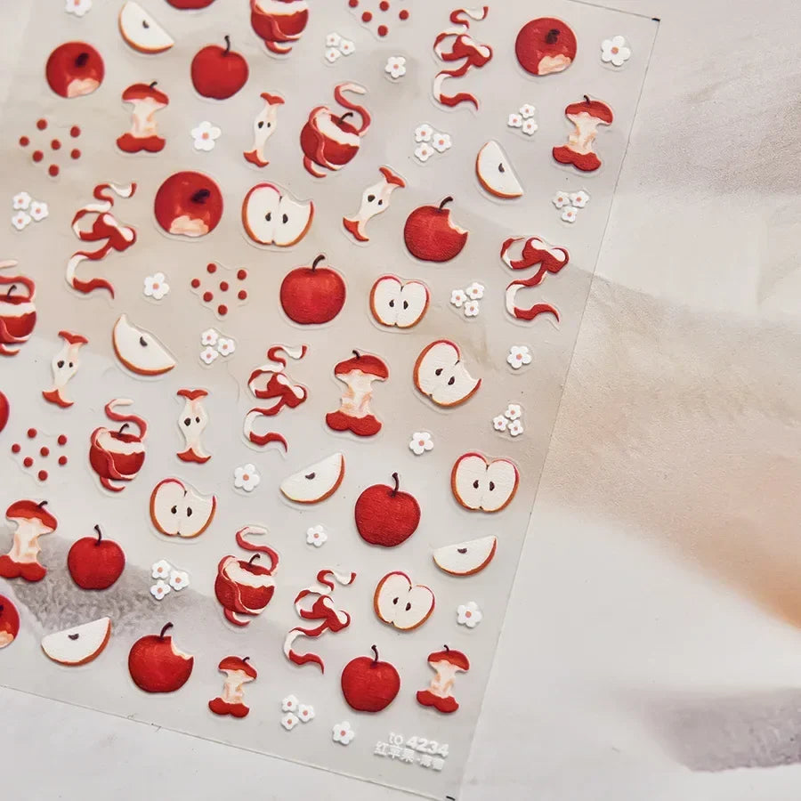 Cute Juicy Red Cherry Bowknot 5D Nail Art Stickers Lovely Shiny Crystal Rhinestone Self Adhesive Decoration Manicure Decal DIY
