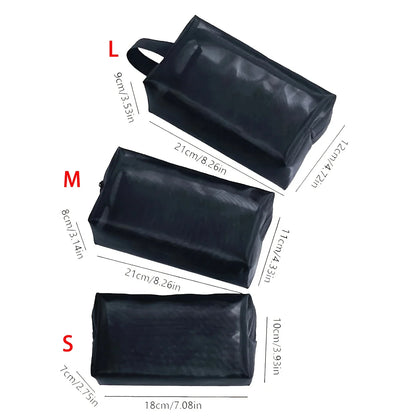 1PC Travel Black Mesh Cosmetic Bag Zipper Makeup Bag For Women Wash Toiletry Bag Makeup Organizer Portable Storage Pouch