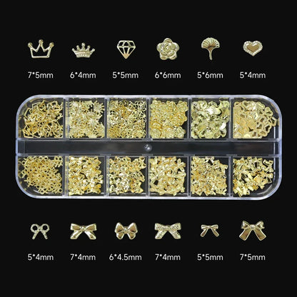 120pcs/box 3D Gold Bow Butterfly Nail Metal Charms Shiny Cute Bowtie/Diamond Star Nail Jewelry 120 Luxury Nail Art Supplies #RE4