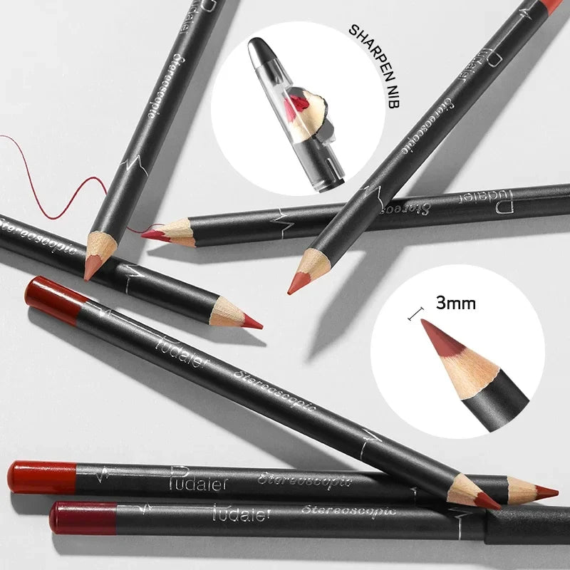 Waterproof Long Lasting Matte Lipliner Pencil Red Contour Tint Lipstick Non Stick Cup Moisturising Lip Makeup 12 Colors