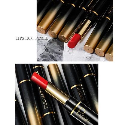 1pcs Matte Lip Liner & Lipstick 2 in 1 Double Ended Waterproof Long Lasting Non-Fading Smooth Velvet Nude Makeup Tool for Women