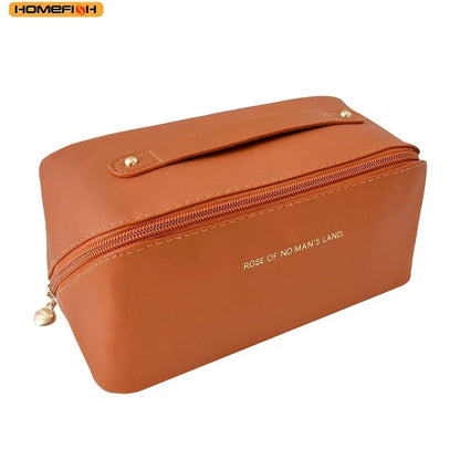 HOMEFISH Luxury Makeup Organizer for Women Toiletry Kit Bag Cosmetic Storage Pouch Travel Make up Case Zipper Lady Box