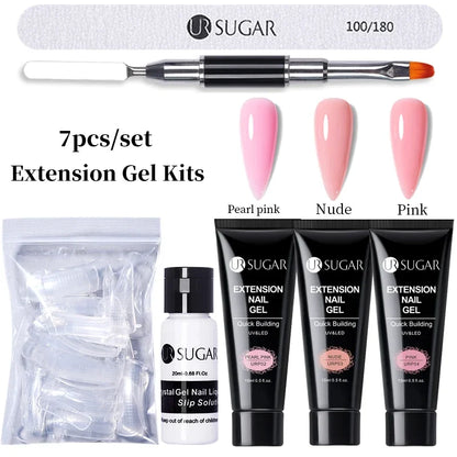 UR SUGAR 15ml Extension Gel Nail Polish Bright Nude White Clear Semi Permanent UV Hard Gel Nails Finger Prolong Gel Varnish Set