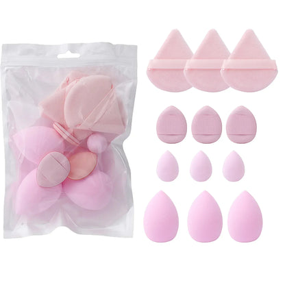 12-Piece All-Purpose Makeup Sponge Set, Made of 3 loose Powder Puffs, 3 Mini Air Cushion Puffs, 3 Beauty Eggs and 3Mini Beauty