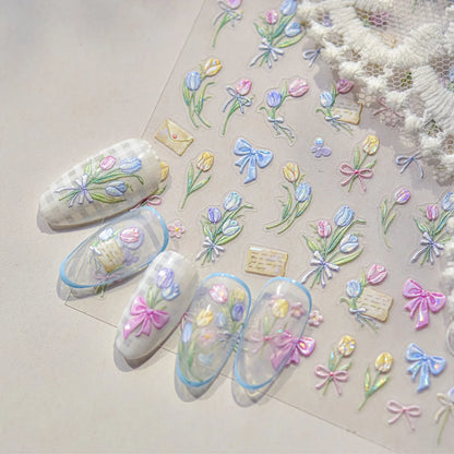 1pcs Dream Flower Window Shell Light Nail Art Stickers Japanese Flower Self Adhesive Stickers Press On Nails Decoration Decals