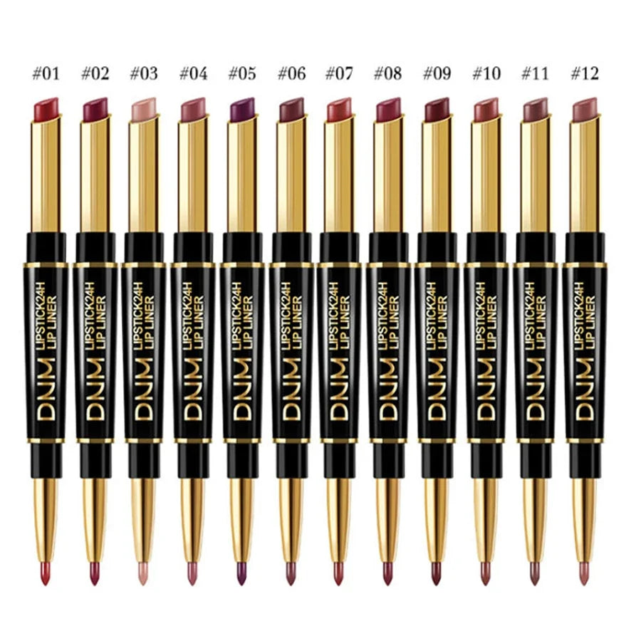 Double-ended Non-stick Cup Long Lasting Lipstick Lip Liner High Pigmented Waterproof Valentine's Day Gifts