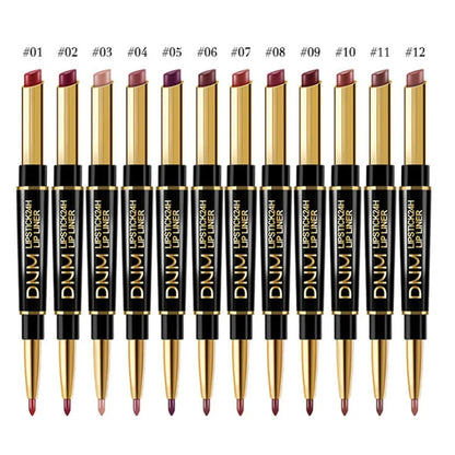 Double-ended Non-stick Cup Long Lasting Lipstick Lip Liner High Pigmented Waterproof Valentine's Day Gifts