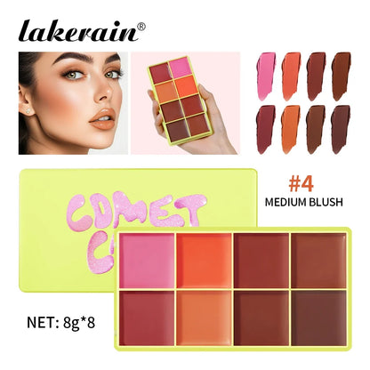 8-Color Blusher Cream Plate Highlighter Palette Face Blush Cosmetics Long Lasting Waterproof Concealer Natural Look Matte Makeup