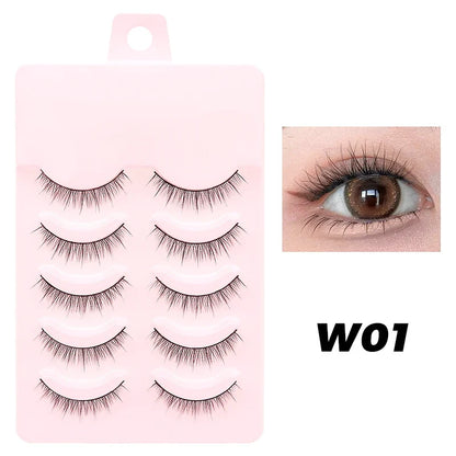 DINGSEN 5 Pairs Manga Lashes Eyes Lashes Soft Natural Long Eyelashes Fake Lashes Anime Wispy Strip False Eyelashes Makeup