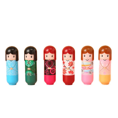 6Pcs Moisturizing Lip Balm Kimono Doll Lipbalm Lip Care Cute Kawaii  Lips Makup Fruit Flavor for Girl Party Gifts