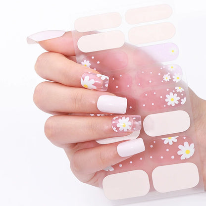 16tips DIY Baking-Free Nail Stickers Spring Summer Flowers Adhesive Nail Strips Patch Slider Full Cover Nail Decoration Decal