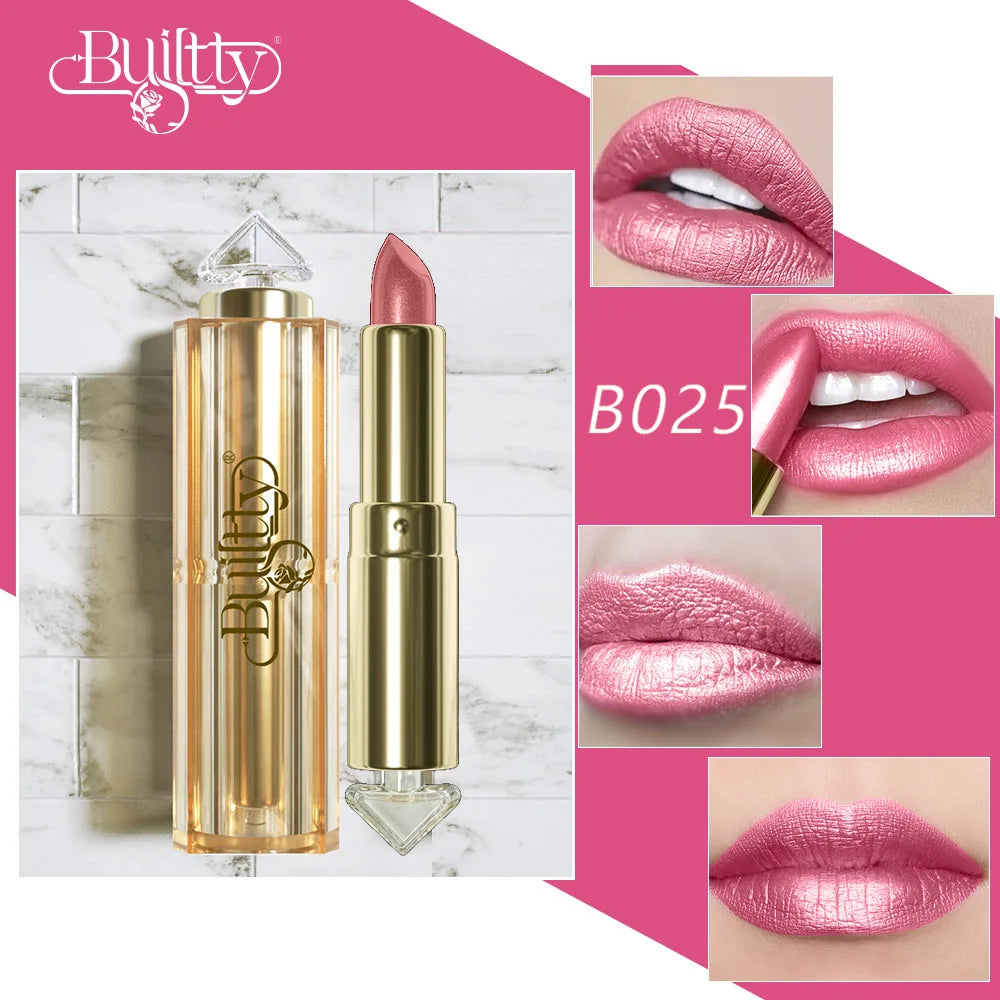 BUILTTY Korean Glitter Pearl Dropshiping Lipstick Matte Nude Color Long Lasting Waterproof Wholesale Price Red Pink Purple