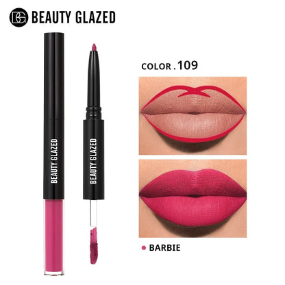 Beauty Glazed 2 In 1 Matte Lipliner Long-Lasting Lipstick Waterproof High Pigment Matte Lip Makeup