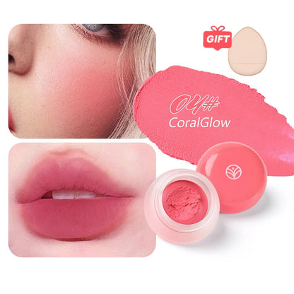 6 color optional Mousse texture powder blusher cream delicate, and has a lasting matte velvet rouge. gift A finger powder puff