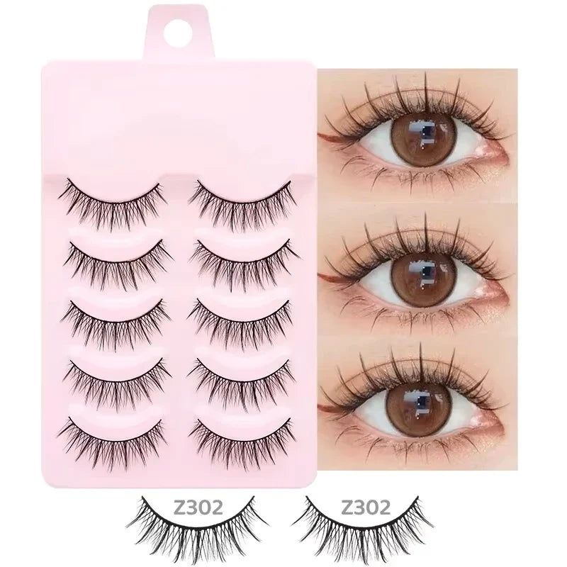 DINGSEN 5 Pairs Manga Lashes Eyes Lashes Soft Natural Long Eyelashes Fake Lashes Anime Wispy Strip False Eyelashes Makeup