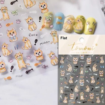 Cute Cat Eye Fishbone Animals Leopard Cat Ginger Cat Kitten Exclamation Point Paw Self Adhesive Nail Art Sticker Manicure Decals