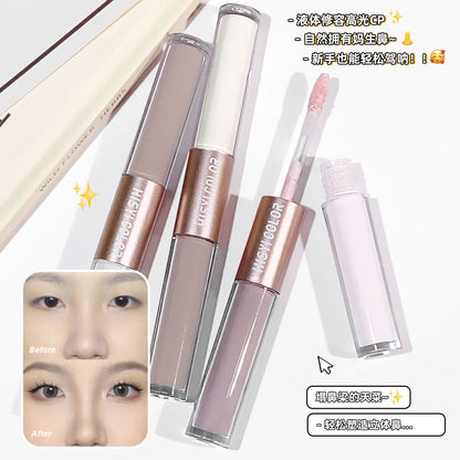 The dual-head highlighter brightens the complexion, regulates facial contours, and is long-lasting and waterproof
