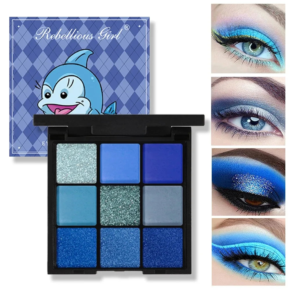 9-Color Eyeshadow Palette Mini Bright Colors Matte Metallic Shimmering Glitter Waterproof Long-Lasting Eyeshadow Makeup Set