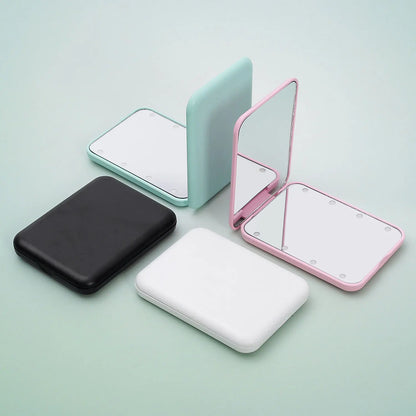 Mini LED Makeup Mirror Portable Vanity Mirrors with Light 1X 2X Magnifying Pocket Mirror Foldable Cosmetic Vanity Mirrors