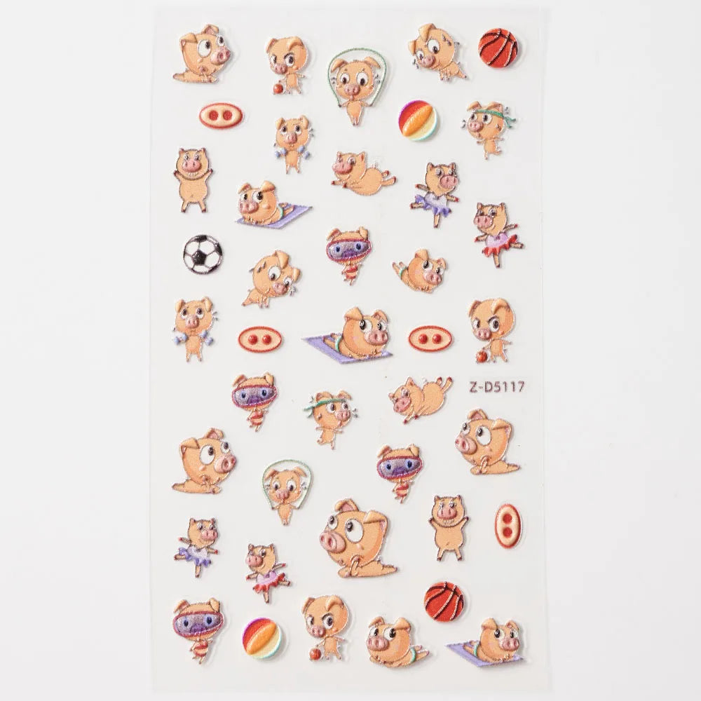 Lovely Cat Nail Decals 3D Animal Cartoon Dog Scrawl Relief Self Adhesive Nail Art Stickers Cute Puppy Kitty Y2K Nails Decoration