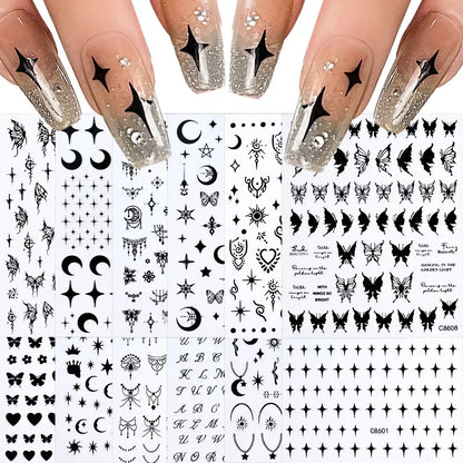 12pcs/set Cute Cartoon Dog/Cat Nail Art Stickers 3D Graffiti Black Cat Dog  Nail Decals 8*10cm Self-Adhesive Cartoon Nail Art Su