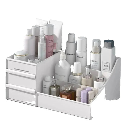 White Drawer Makeup Organizer Box, Plastic Cosmetic Storage for Vanity, Desk, Dorm, Skincare & Dressing Table