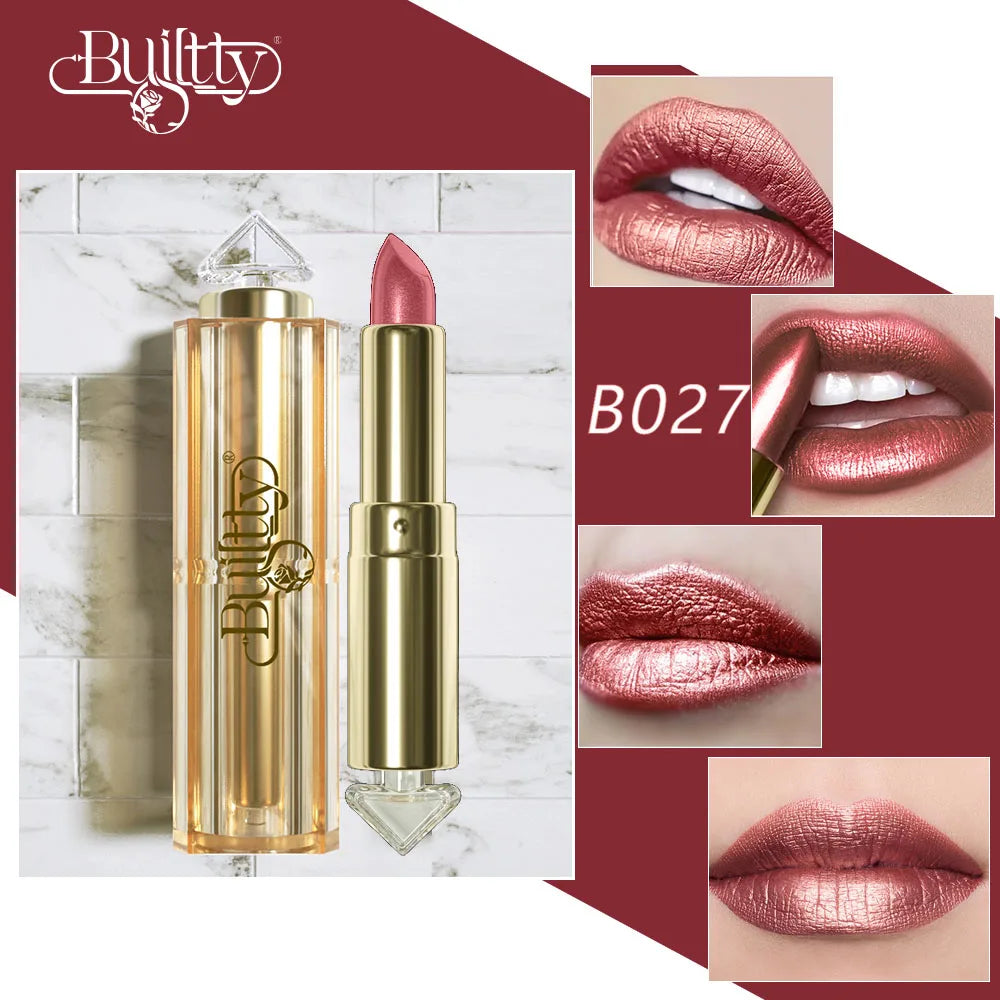 BUILTTY Korean Glitter Pearl Dropshiping Lipstick Matte Nude Color Long Lasting Waterproof Wholesale Price Red Pink Purple