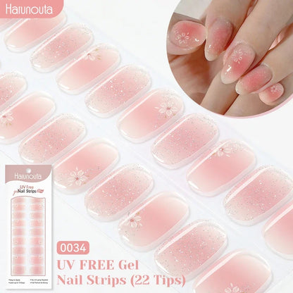 22strips UV Free Nail Gel Strips Loving Heart Gel Polish Nail Sticker Curing-free Adhesive Stickers for Nails Long Lasting Wrap