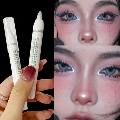Brightening Highlighter Pen, Long Lasting Waterproof, Smooth Matte Pearly Glitter White Silvery Eyeliner Eyeshadow Stick