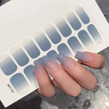 14/16Tips Full Cover Gradient Nail Stickers Multi Color Self Adhesive Slider No Need UV Lamp Cured Press ON Nail Decal